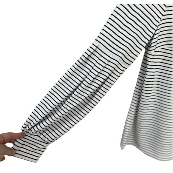 Ann Taylor Womens Medium Mock Neck Top Black White Striped Career Stretch Jersey - Picture 4 of 9